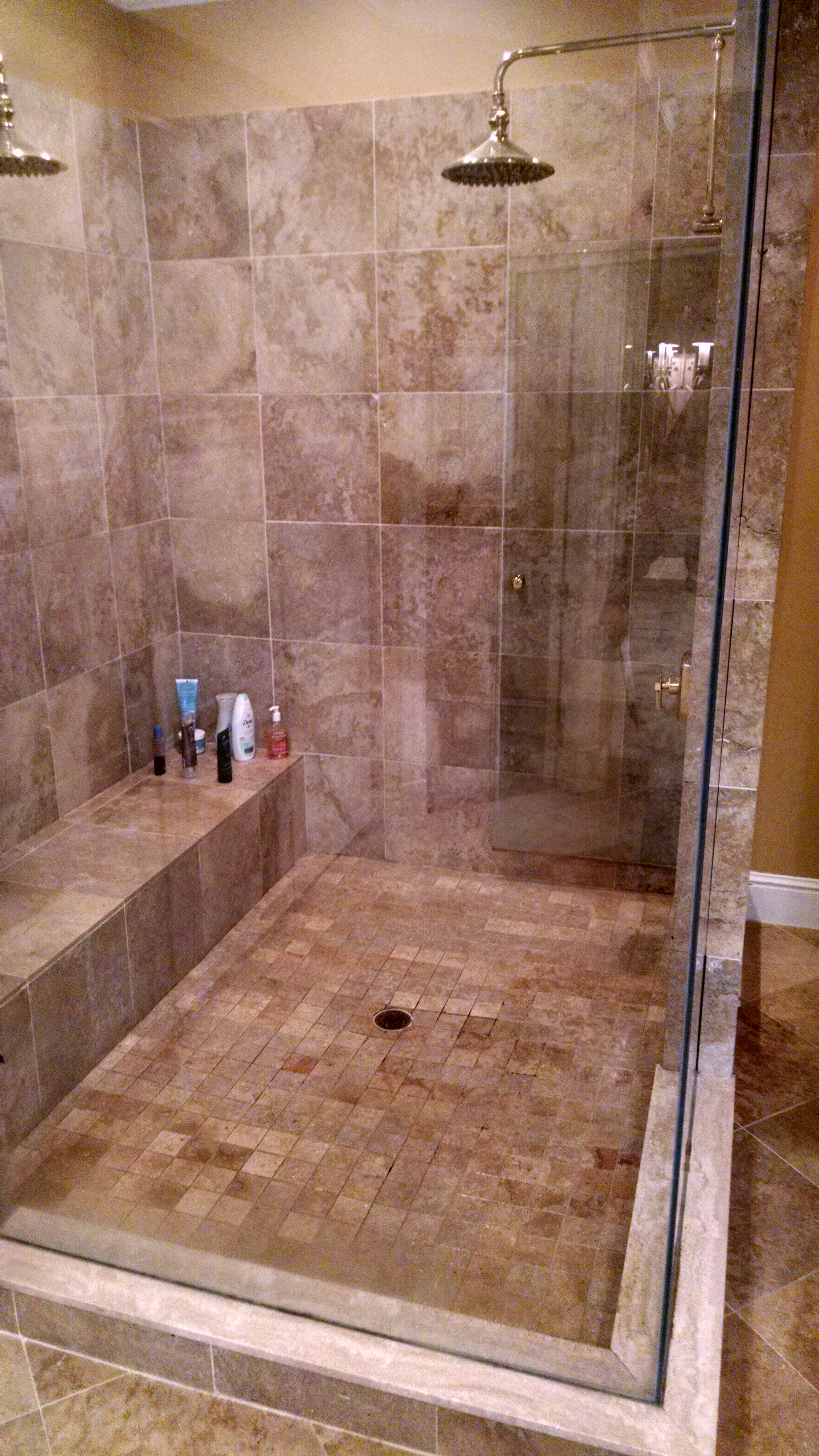 Travertine Tile & Grout Restoration in Master Bathroom Shower